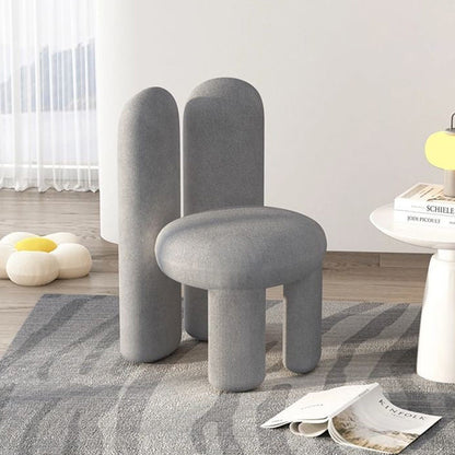 Contemporary Nordic Round Cylinder Rabbit Ears Lambswool Solid Wood Vanity Stool Backrest Armless For Bedroom