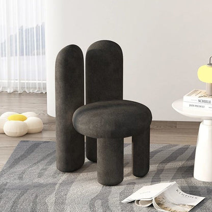 Contemporary Nordic Round Cylinder Rabbit Ears Lambswool Solid Wood Vanity Stool Backrest Armless For Bedroom