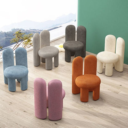 Contemporary Nordic Round Cylinder Rabbit Ears Lambswool Solid Wood Vanity Stool Backrest Armless For Bedroom