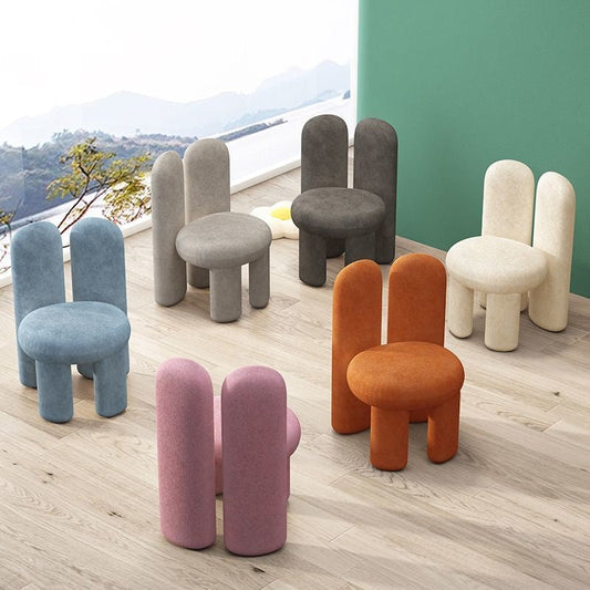 Contemporary Nordic Round Cylinder Rabbit Ears Lambswool Solid Wood Vanity Stool Backrest Armless For Bedroom