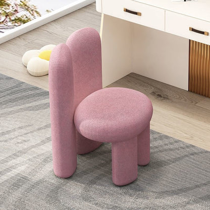Contemporary Nordic Round Cylinder Rabbit Ears Lambswool Solid Wood Vanity Stool Backrest Armless For Bedroom