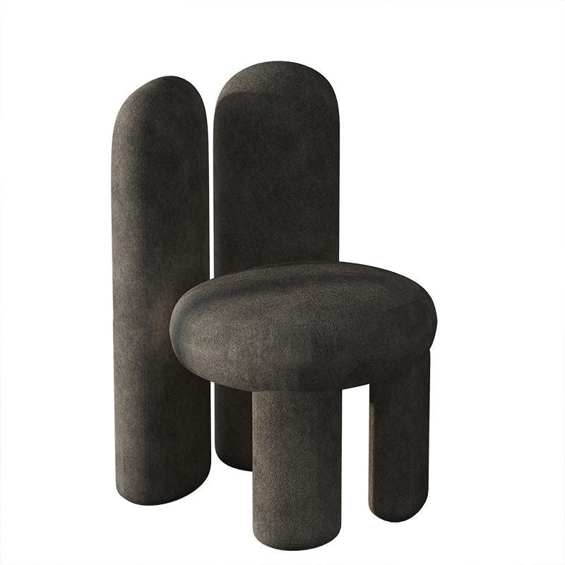Contemporary Nordic Round Cylinder Rabbit Ears Lambswool Solid Wood Vanity Stool Backrest Armless For Bedroom