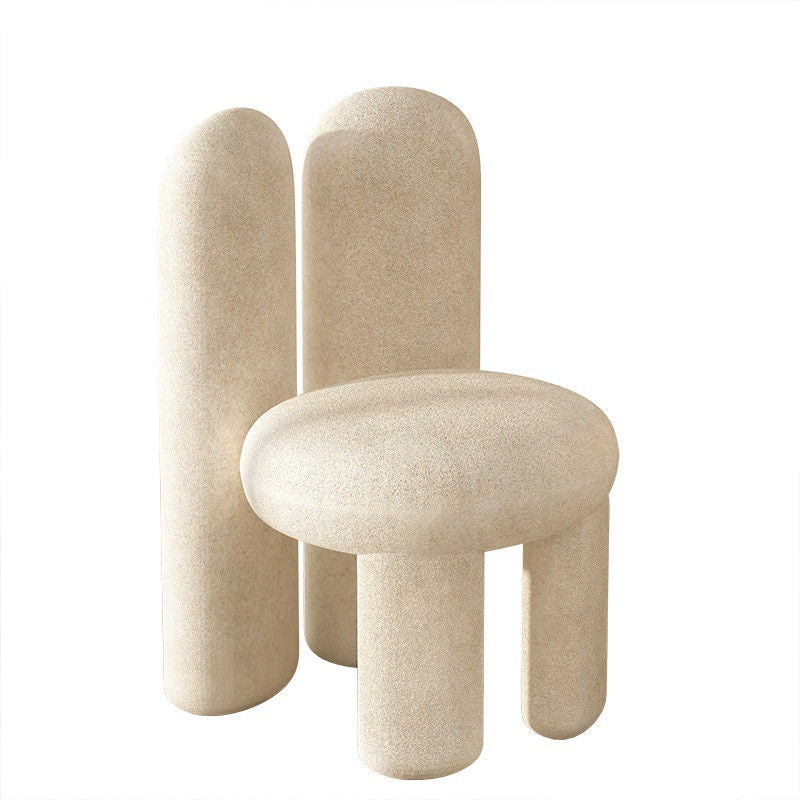 Contemporary Nordic Round Cylinder Rabbit Ears Lambswool Solid Wood Vanity Stool Backrest Armless For Bedroom
