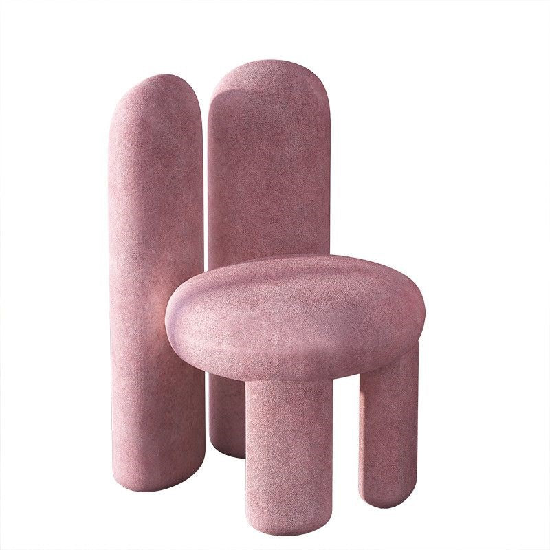 Contemporary Nordic Round Cylinder Rabbit Ears Lambswool Solid Wood Vanity Stool Backrest Armless For Bedroom
