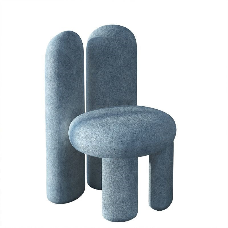 Contemporary Nordic Round Cylinder Rabbit Ears Lambswool Solid Wood Vanity Stool Backrest Armless For Bedroom