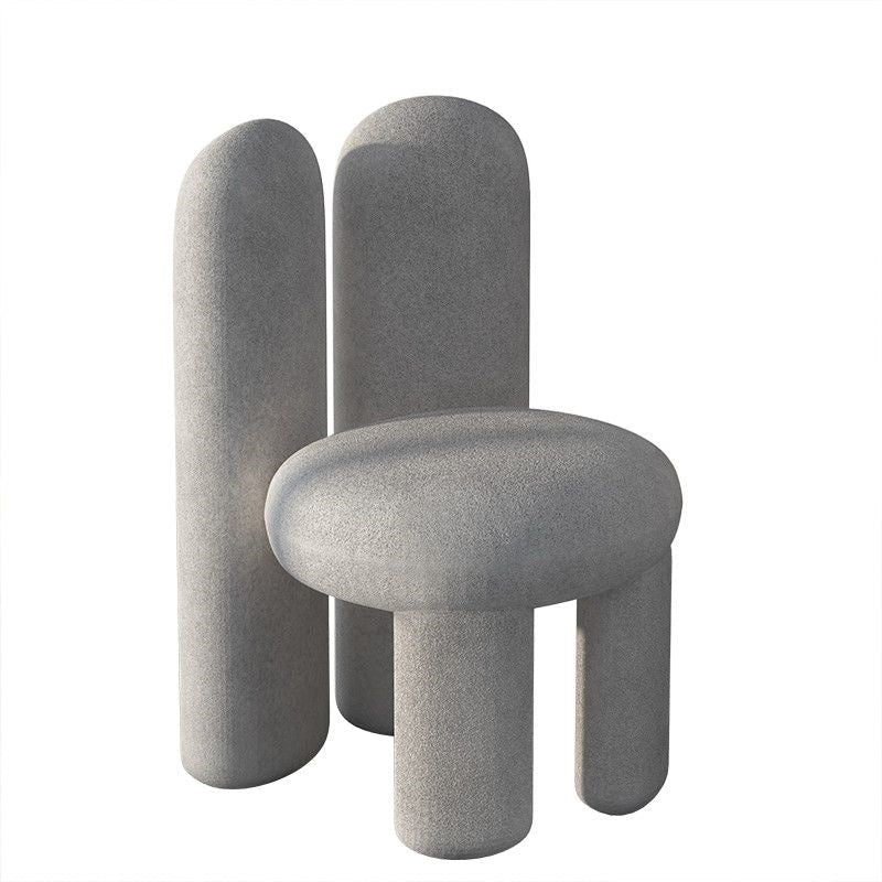 Contemporary Nordic Round Cylinder Rabbit Ears Lambswool Solid Wood Vanity Stool Backrest Armless For Bedroom