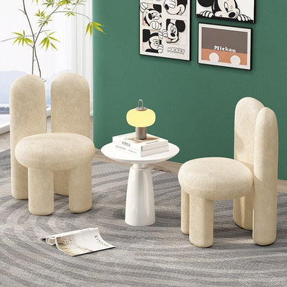 Contemporary Nordic Round Cylinder Rabbit Ears Lambswool Solid Wood Vanity Stool Backrest Armless For Bedroom