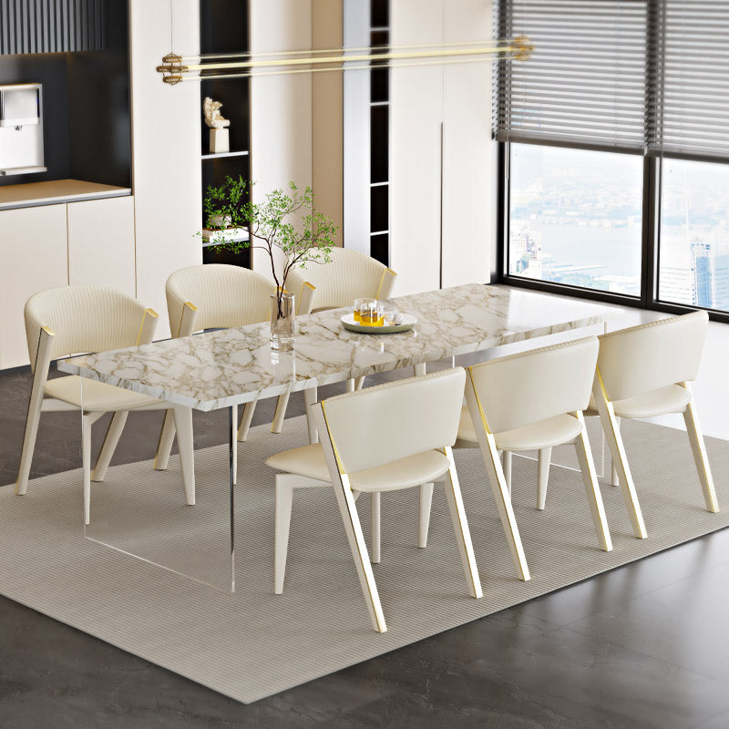 Contemporary Scandinavian Square Sector PU Carbon Steel Dining Chair Backrest Armless For Dining Room