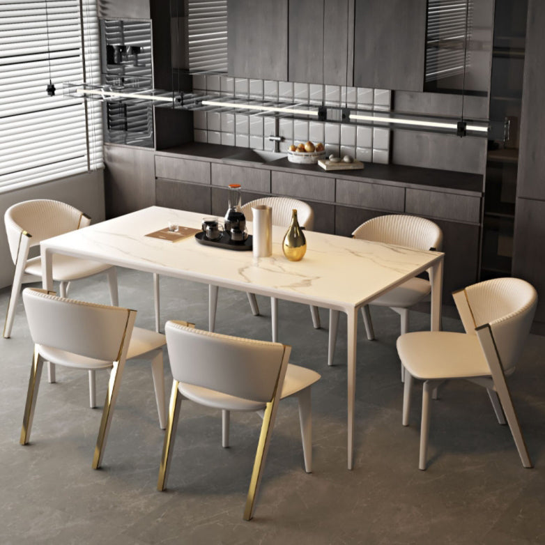 Contemporary Scandinavian Square Sector PU Carbon Steel Dining Chair Backrest Armless For Dining Room