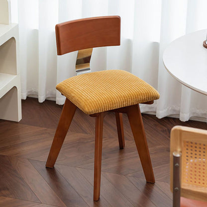 Contemporary Retro Square Corduroy Rubber Wood Sponge Dining Chair Backrest Armless For Dining Room