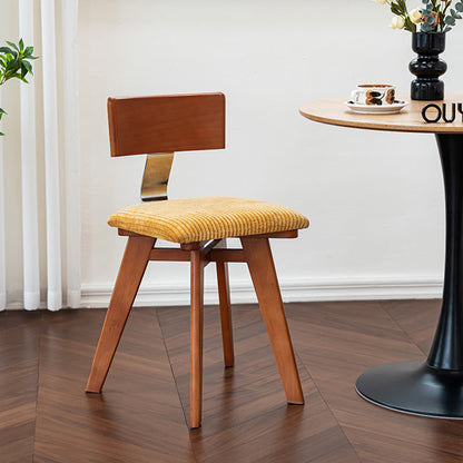 Contemporary Retro Square Corduroy Rubber Wood Sponge Dining Chair Backrest Armless For Dining Room