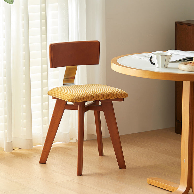 Contemporary Retro Square Corduroy Rubber Wood Sponge Dining Chair Backrest Armless For Dining Room