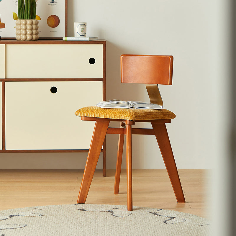 Contemporary Retro Square Corduroy Rubber Wood Sponge Dining Chair Backrest Armless For Dining Room