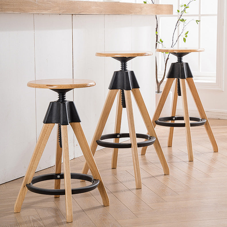 Modern Simplicity Round Bracket Rotatable Rubber Wood Nylon Bar Stool Backless Armless For Dining Room