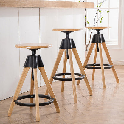 Modern Simplicity Round Bracket Rotatable Rubber Wood Nylon Bar Stool Backless Armless For Dining Room