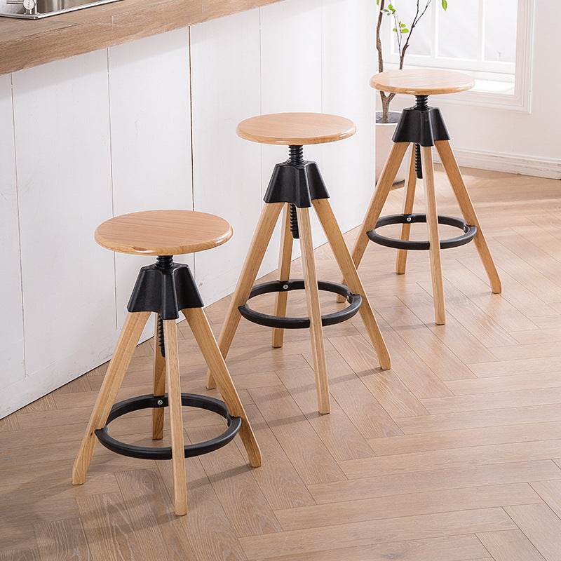 Modern Simplicity Round Bracket Rotatable Rubber Wood Nylon Bar Stool Backless Armless For Dining Room
