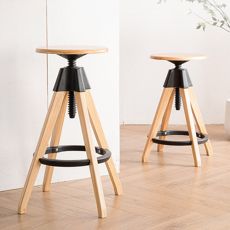 Modern Simplicity Round Bracket Rotatable Rubber Wood Nylon Bar Stool Backless Armless For Dining Room