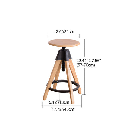 Modern Simplicity Round Bracket Rotatable Rubber Wood Nylon Bar Stool Backless Armless For Dining Room
