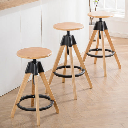 Modern Simplicity Round Bracket Rotatable Rubber Wood Nylon Bar Stool Backless Armless For Dining Room