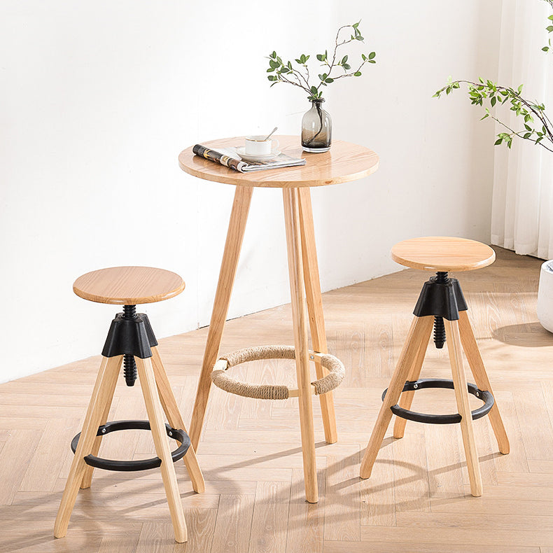 Modern Simplicity Round Bracket Rotatable Rubber Wood Nylon Bar Stool Backless Armless For Dining Room