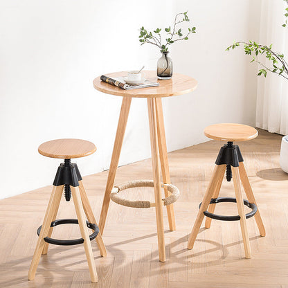 Modern Simplicity Round Bracket Rotatable Rubber Wood Nylon Bar Stool Backless Armless For Dining Room