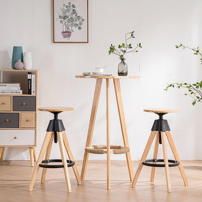 Modern Simplicity Round Bracket Rotatable Rubber Wood Nylon Bar Stool Backless Armless For Dining Room