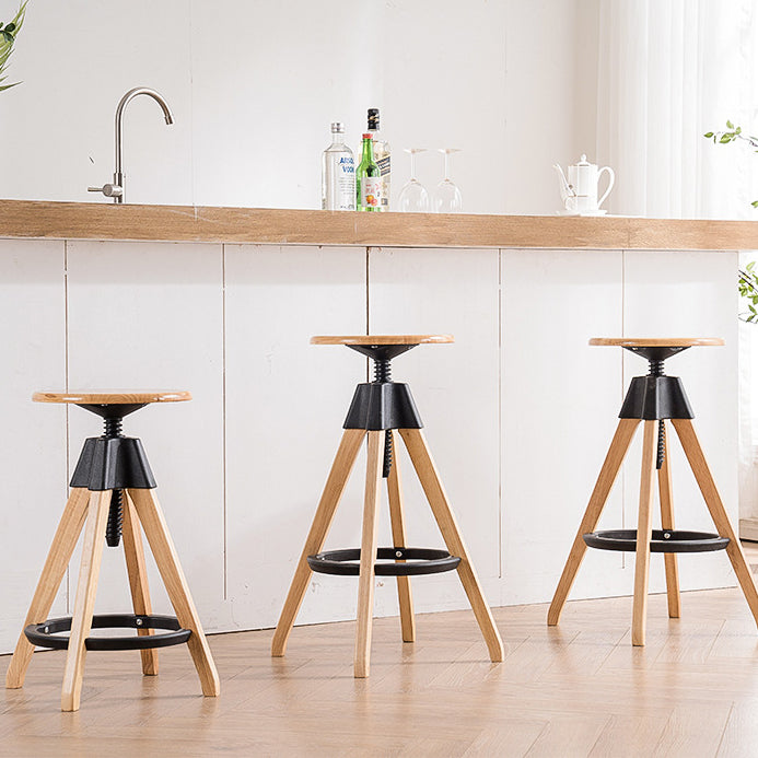 Modern Simplicity Round Bracket Rotatable Rubber Wood Nylon Bar Stool Backless Armless For Dining Room