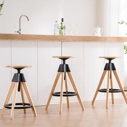 Modern Simplicity Round Bracket Rotatable Rubber Wood Nylon Bar Stool Backless Armless For Dining Room
