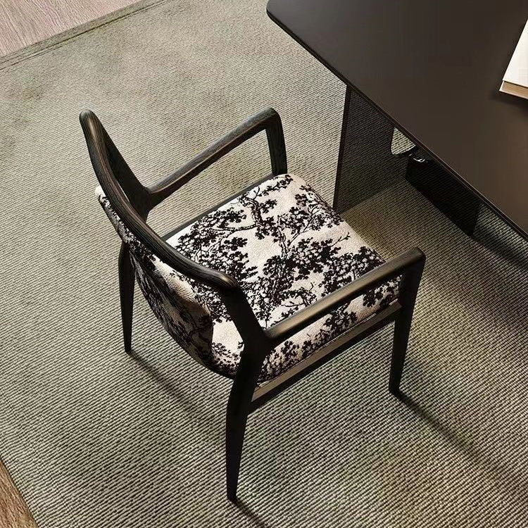 Contemporary Nordic Ink Painting Fabric Ash Dining Chair Backrest Armrest For Dining Room