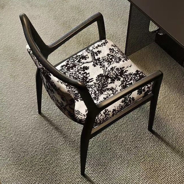 Contemporary Nordic Ink Painting Fabric Ash Dining Chair Backrest Armrest For Dining Room