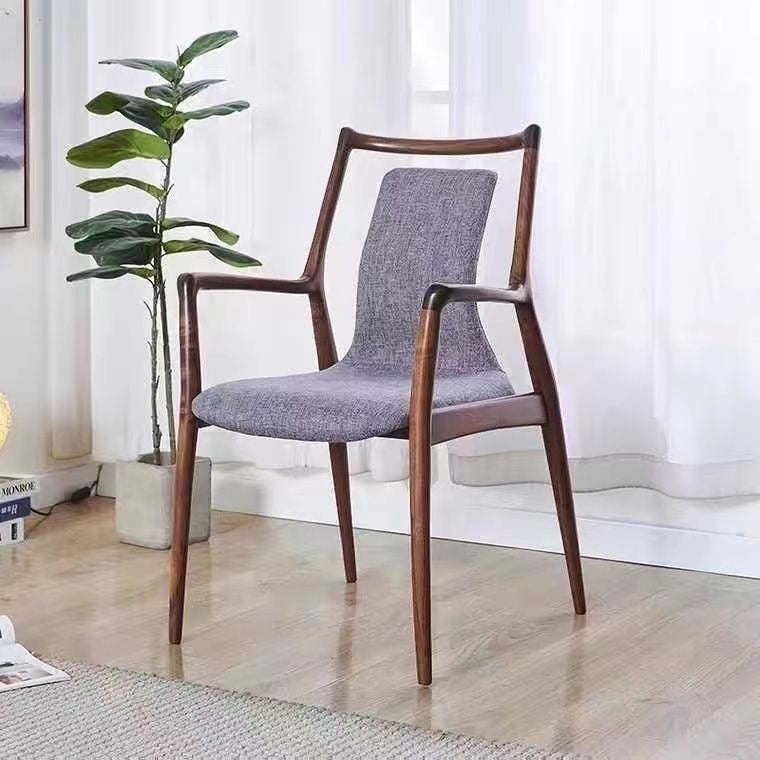 Contemporary Nordic Ink Painting Fabric Ash Dining Chair Backrest Armrest For Dining Room
