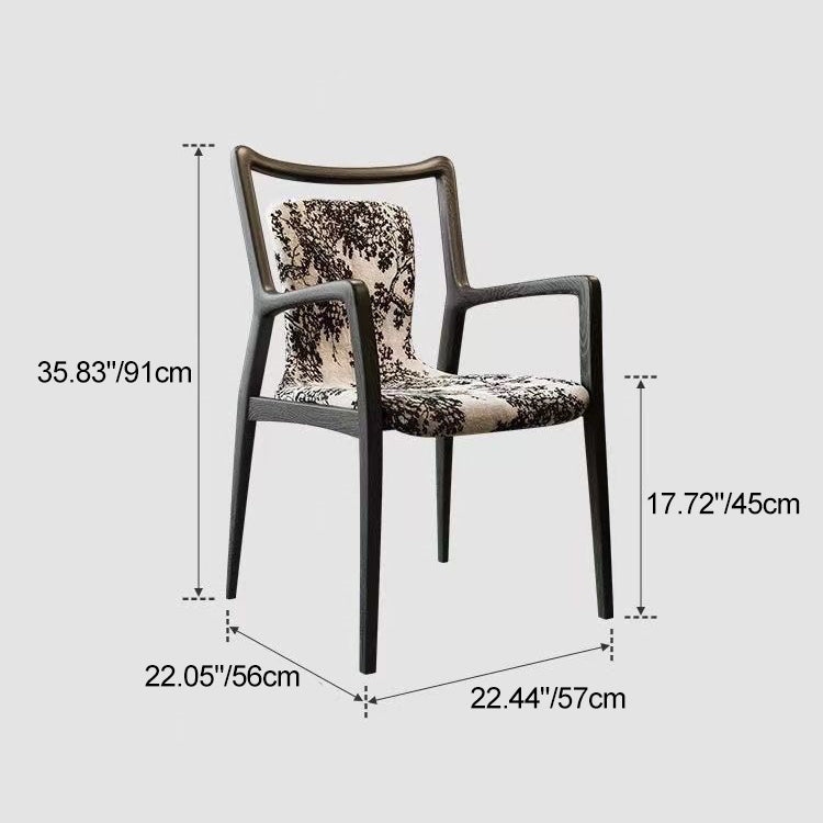 Contemporary Nordic Ink Painting Fabric Ash Dining Chair Backrest Armrest For Dining Room