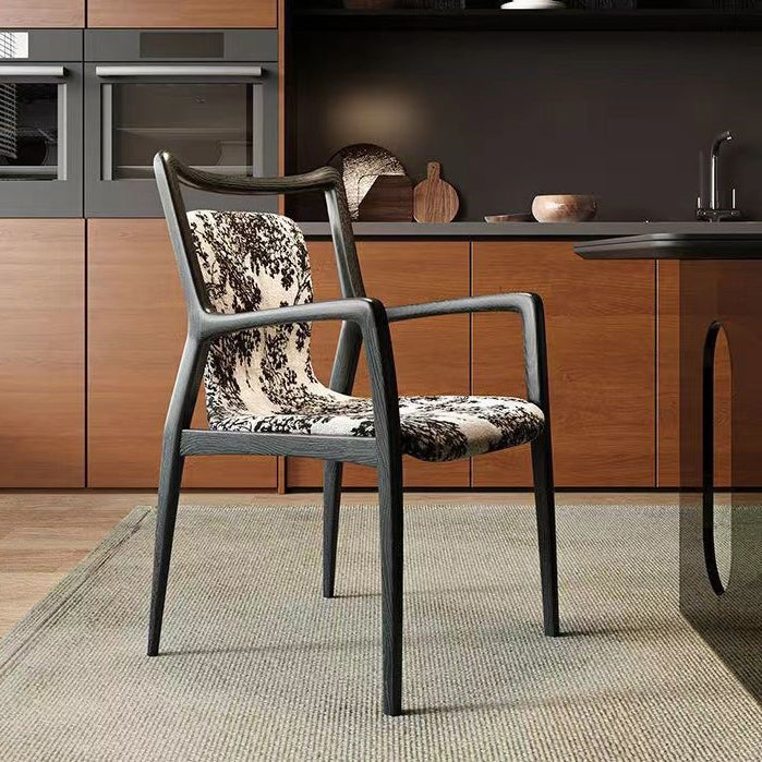 Contemporary Nordic Ink Painting Fabric Ash Dining Chair Backrest Armrest For Dining Room