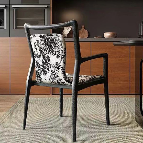 Contemporary Nordic Ink Painting Fabric Ash Dining Chair Backrest Armrest For Dining Room