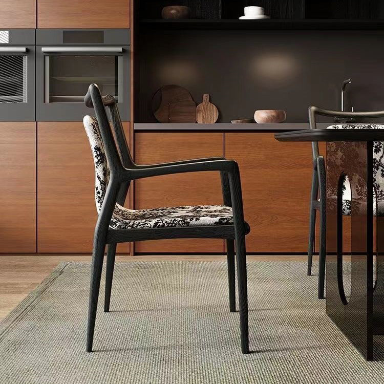 Contemporary Nordic Ink Painting Fabric Ash Dining Chair Backrest Armrest For Dining Room