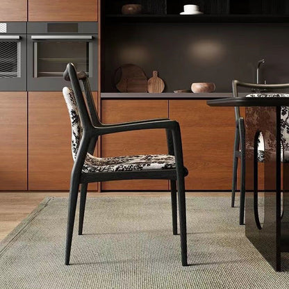 Contemporary Nordic Ink Painting Fabric Ash Dining Chair Backrest Armrest For Dining Room