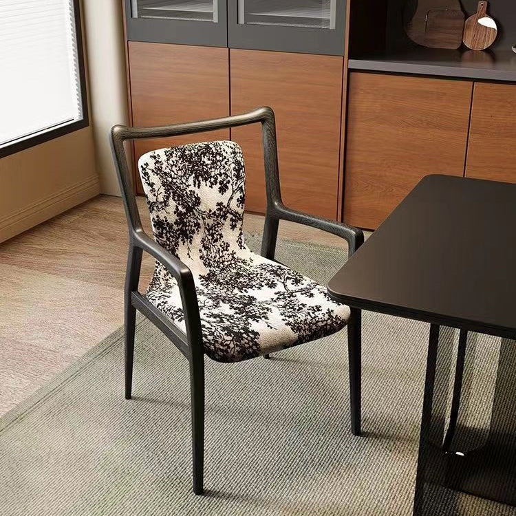 Contemporary Nordic Ink Painting Fabric Ash Dining Chair Backrest Armrest For Dining Room