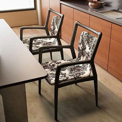 Contemporary Nordic Ink Painting Fabric Ash Dining Chair Backrest Armrest For Dining Room