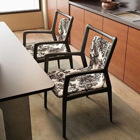 Contemporary Nordic Ink Painting Fabric Ash Dining Chair Backrest Armrest For Dining Room