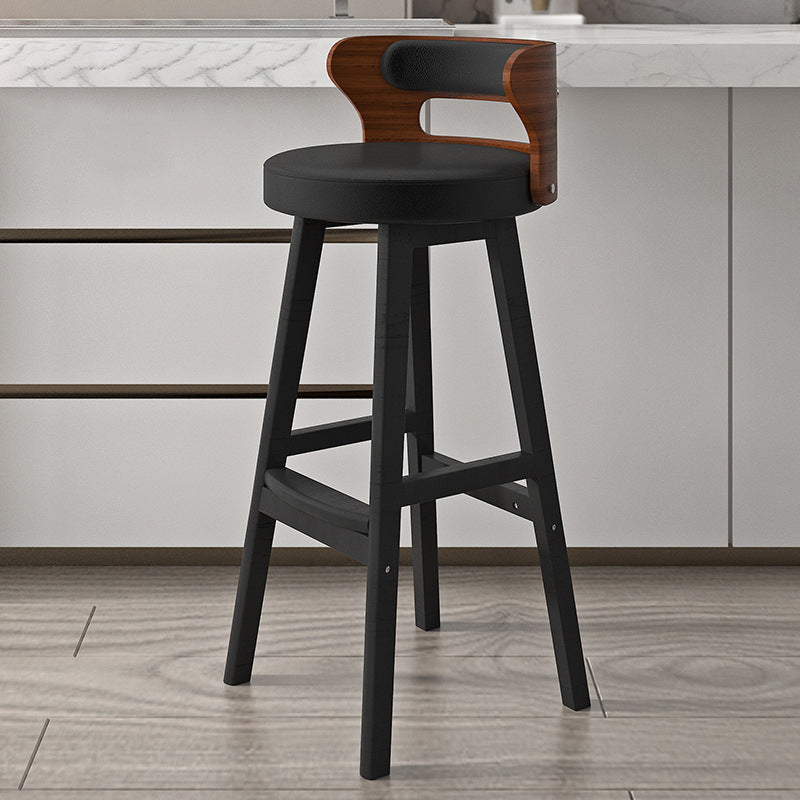Contemporary Nordic Round Fabric PU Leather Solid Wood Bar Stool Backrest Armless For Dining Room