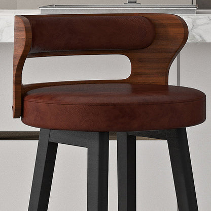 Contemporary Nordic Round Fabric PU Leather Solid Wood Bar Stool Backrest Armless For Dining Room