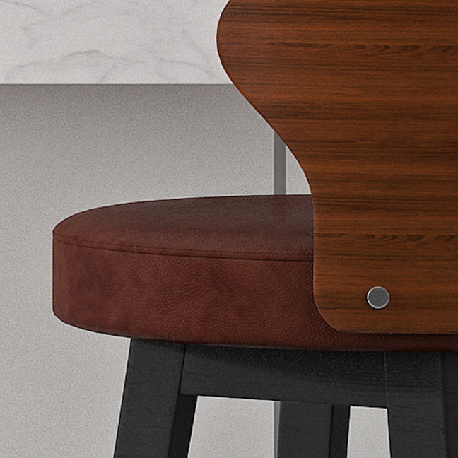 Contemporary Nordic Round Fabric PU Leather Solid Wood Bar Stool Backrest Armless For Dining Room