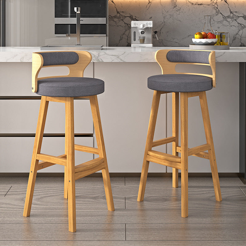 Contemporary Nordic Round Fabric PU Leather Solid Wood Bar Stool Backrest Armless For Dining Room