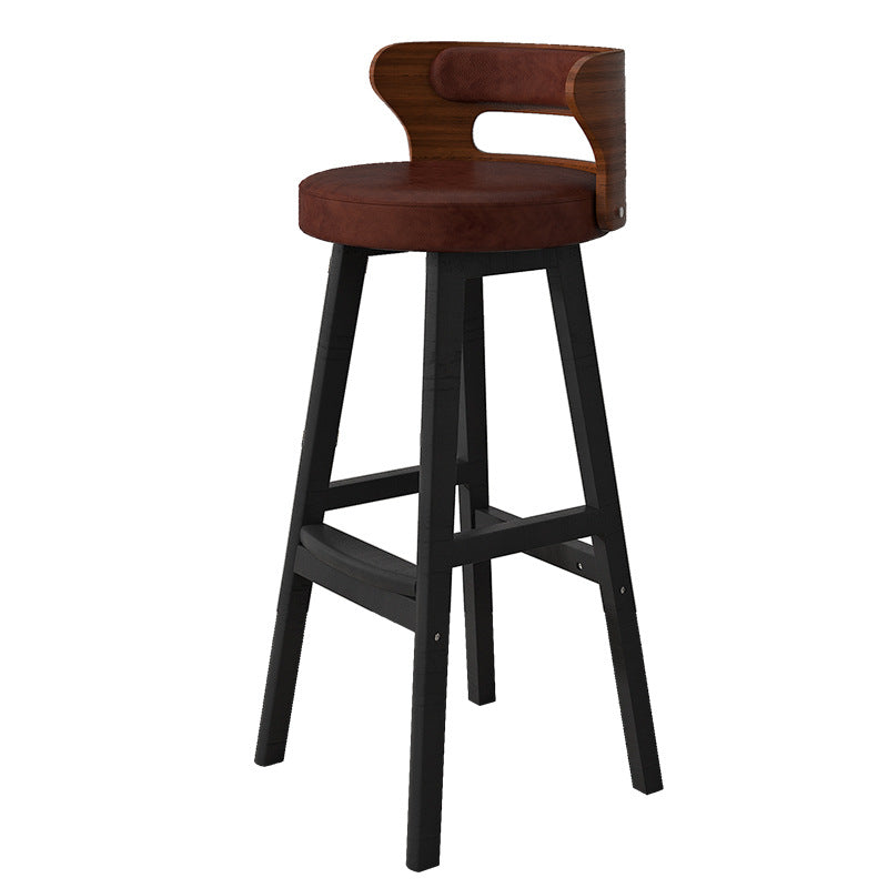 Contemporary Nordic Round Fabric PU Leather Solid Wood Bar Stool Backrest Armless For Dining Room