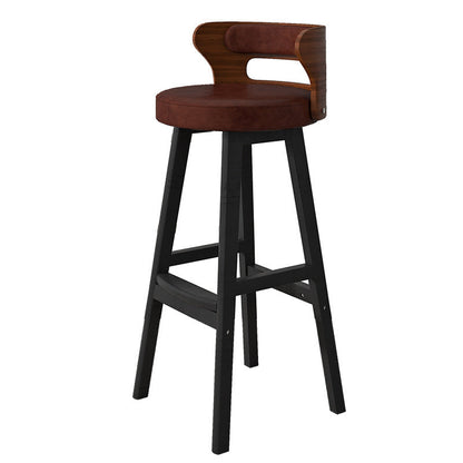 Contemporary Nordic Round Fabric PU Leather Solid Wood Bar Stool Backrest Armless For Dining Room
