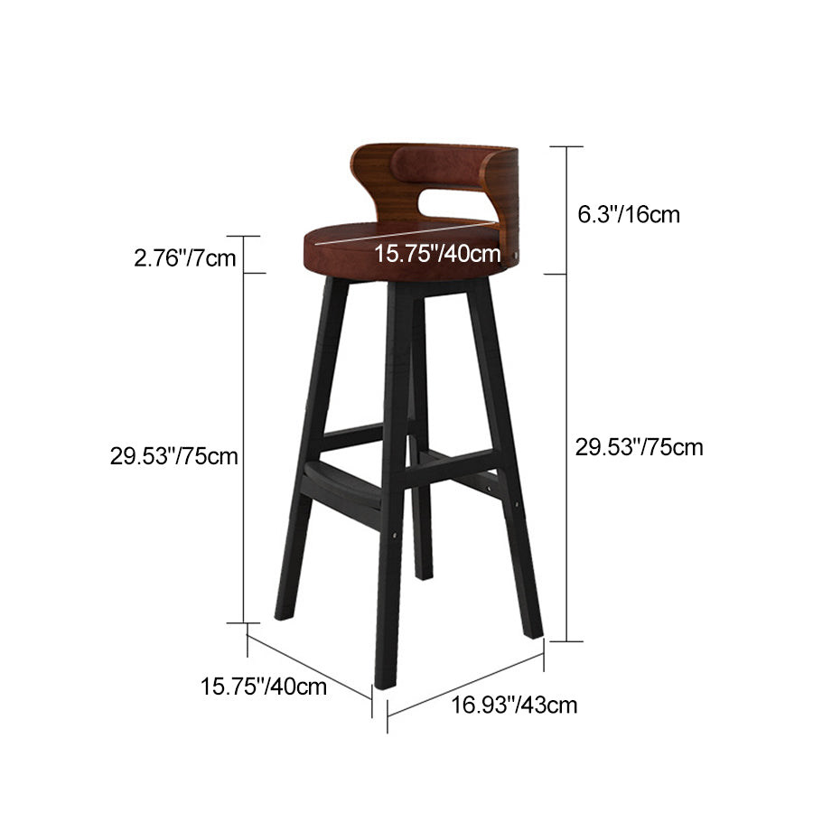 Contemporary Nordic Round Fabric PU Leather Solid Wood Bar Stool Backrest Armless For Dining Room