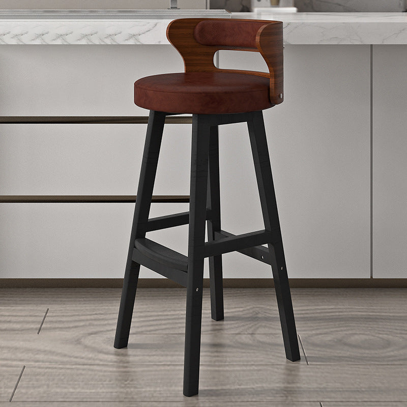 Contemporary Nordic Round Fabric PU Leather Solid Wood Bar Stool Backrest Armless For Dining Room
