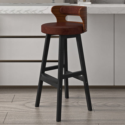 Contemporary Nordic Round Fabric PU Leather Solid Wood Bar Stool Backrest Armless For Dining Room