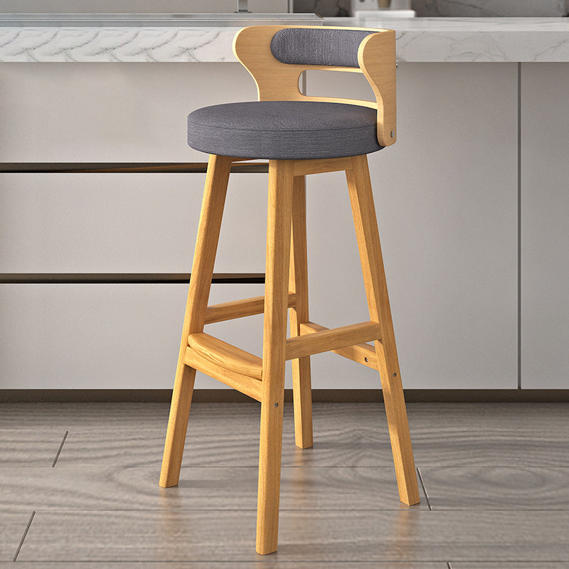 Contemporary Nordic Round Fabric PU Leather Solid Wood Bar Stool Backrest Armless For Dining Room