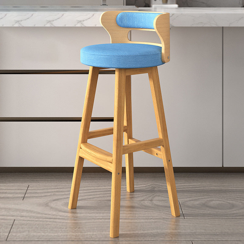 Contemporary Nordic Round Fabric PU Leather Solid Wood Bar Stool Backrest Armless For Dining Room